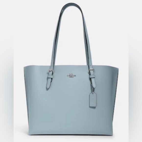 #1302 NWT Coach Brand MOLLIE Tote Leather Bag SV/Powder Blue Zip-Top Closure